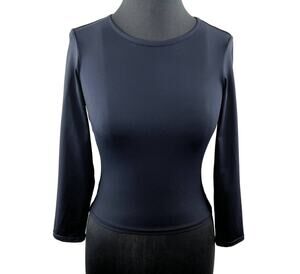 SKIN Black Slim-Fit Long Sleeve Tie-Back Blouse Tassels Stretch Top Shirt XS